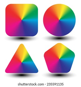 Circular color wheels mapped and different shapes (conical gradient  eps10 shadows)