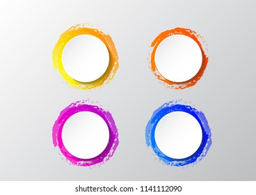 Circular colored banners. Vector illustration of white paper round speech bubble over colorful background. Eps10.