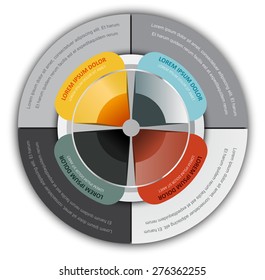 Circular colored vector chart with four steps on a white background