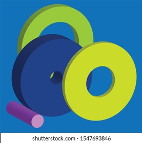 Circular colored vector shapes against a blue background.