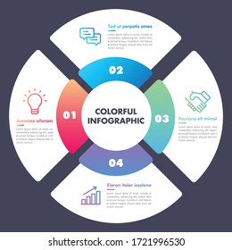 Circular Colorful Business Infographics With 4 Steps, Icons And Information Description