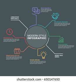 Circular colorful vector infographic report template made from lines and icons in modern style can be used for workflow layout diagram business step options banner web design