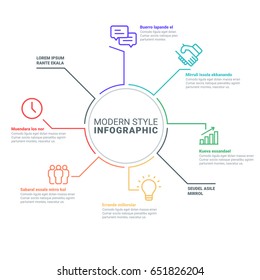 Circular colorful vector infographic report template made from lines and icons in modern style can be used for workflow layout diagram business step options banner web design