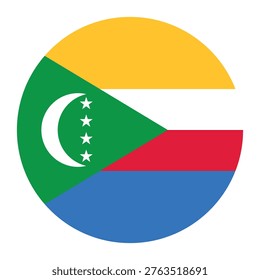 Circular Comorian national flag symbol. Country emblem for travel, language and African culture.