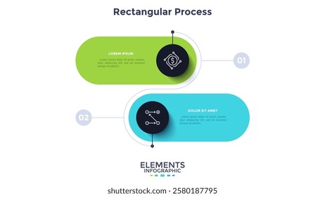 Circular comparison diagram divided into 2 parts. Concept of business model with two options to choose or select. Modern flat infographic vector illustration for data visualization, presentation.