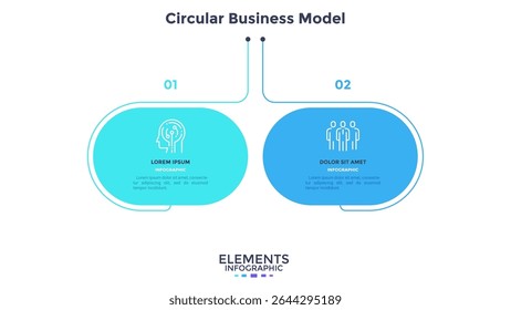 Diagrama de comparação circular dividido em 2 partes. Conceito de modelo de negócios com duas opções para escolher ou selecionar. Ilustração de vetor infográfico plana moderna para visualização de dados, apresentação.