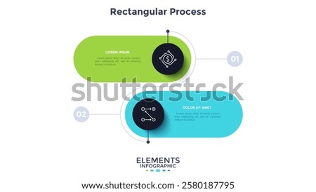 Circular comparison diagram divided into 2 parts. Concept of business model with two options to choose or select. Modern flat infographic vector illustration for data visualization, presentation.