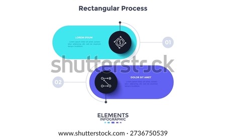 Circular comparison diagram divided into 2 parts. Concept of business model with two options to choose or select. Modern flat infographic vector illustration for data visualization, presentation.