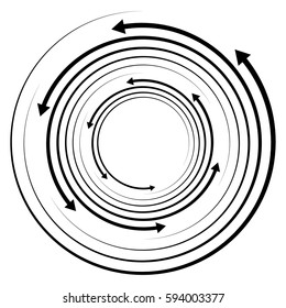 Circular concentric arrows. Cyclic, cycle arrows. Arrow element to illustrate Ripple, swirl, twirl concepts