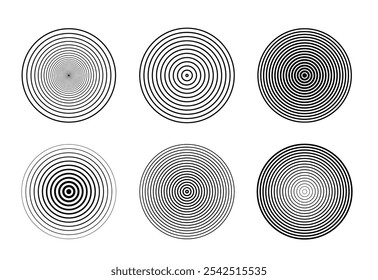 Conjunto de Vector de círculos concéntricos circulares. Señal de línea radial, onda de sonar, icono geométrico