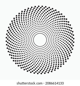 circular concentric dots isolated on the white background. Halftone fabric design. Dotted circular logo. Halftone circle dots texture. Vector design element for various purposes.