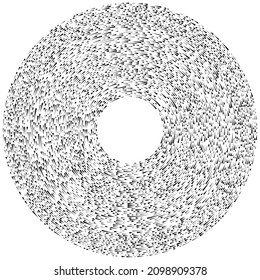 Circular, concentric segmented circles. Radial, radiating rings. Abstract geometric circle shape, design element. Swirl, twirl, spiral and whorl shape