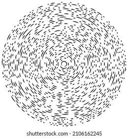 Circular, concentric segmented circles. Radial, radiating rings. Abstract geometric circle shape, design element. Swirl, twirl, spiral and whorl shape