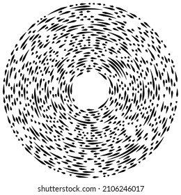 Circular, concentric segmented circles. Radial, radiating rings. Abstract geometric circle shape, design element. Swirl, twirl, spiral and whorl shape