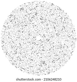 Circular, concentric segmented circles. Radial, radiating rings. Abstract geometric circle shape, design element. Swirl, twirl, spiral and whorl shape