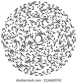 Zirkuläre, konzentrische, segmentierte Kreise. Radiale, strahlende Ringe. Abstrakte geometrische Kreisform, Design-Element. wirbeln, wirbeln, spiralförmig und rundförmig