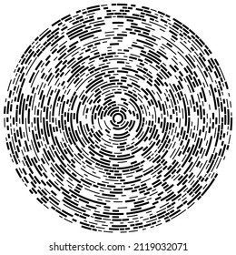 Circular, concentric segmented circles. Radial, radiating rings. Abstract geometric circle shape, design element. Swirl, twirl, spiral and whorl shape