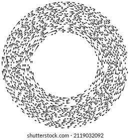 Circular, concentric segmented circles. Radial, radiating rings. Abstract geometric circle shape, design element. Swirl, twirl, spiral and whorl shape