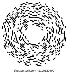 Circular, concentric segmented circles. Radial, radiating rings. Abstract geometric circle shape, design element. Swirl, twirl, spiral and whorl shape