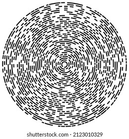 Circular, concentric segmented circles. Radial, radiating rings. Abstract geometric circle shape, design element. Swirl, twirl, spiral and whorl shape