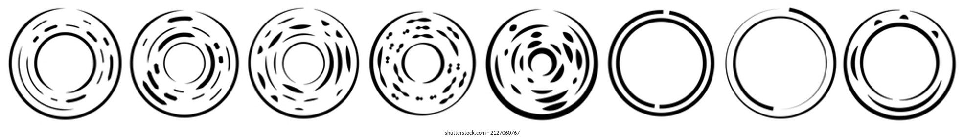 Rundkreisförmige, konzentrische, segmentierte Kreise, Ringe. Abstrakter geometrischer Kreis. Spiral, wirl, wirl. Random-Drehkreise