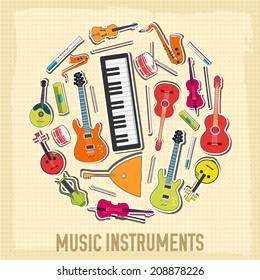 Circular  concept of music sticker icons background. vector illustration design