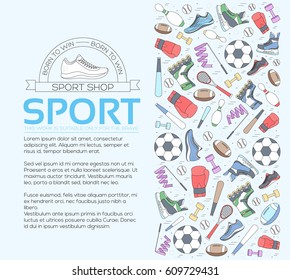 Circular concept of sports equipment background. life style tools with gym device, equipment and items. Training apparatus on a flat thin lines design. Vector illustration workout concept icons set