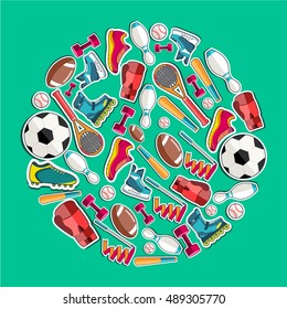 Circular concept of sports equipment sticker background. vector illustration design