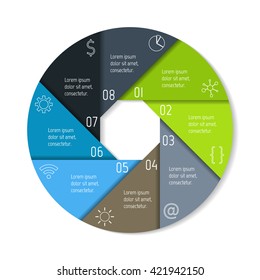 Circular connected infographic diagram with 8 options. EPS10 template.