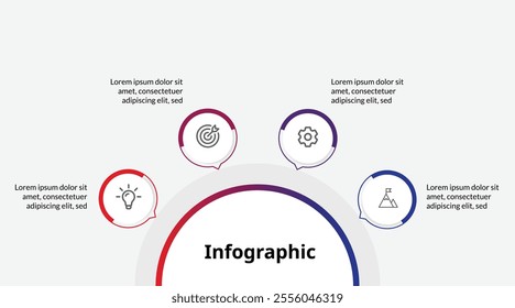 Circular Connecting Infographic Template, Visualize 4 Steps with Modern, Clean, and Professional Design for Business Growth.