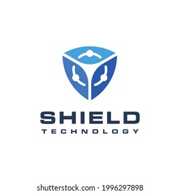 Circular Connection Digital Link with Futuristic Robotic Shield for Guard Protect Technology Logo Design