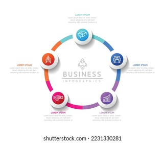 Circular Connection Steps business Infographic Template with 5 Element