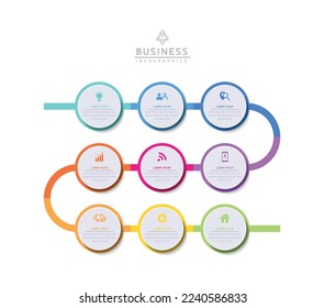 Circular Connection Steps business Infographic Template with 9 Element