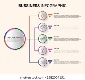 Circular Connection Steps Infographic Template with 5 Element