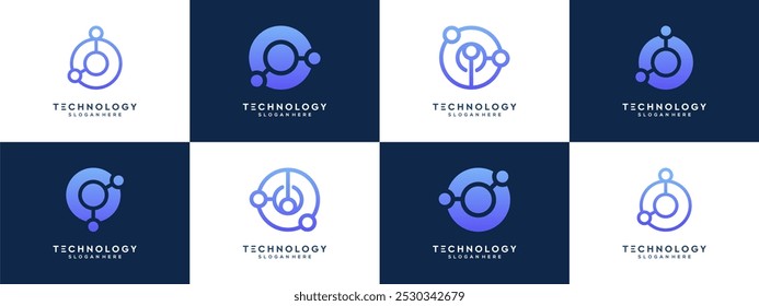 Circular connection technology logo vector collection. Abstract gradient molecular design, line shape idea.	