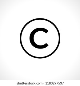 Circular copyright icon isolated on white background.