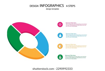 Elementos gráficos circulares corporativos. infografías de la gráfica de proceso de 4pasos de la empresa con círculos de engranajes de paso