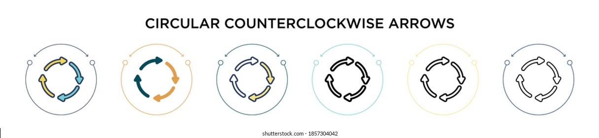 Circular counterclockwise arrows icon in filled, thin line, outline and stroke style. Vector illustration of two colored and black circular counterclockwise arrows vector icons designs can be used