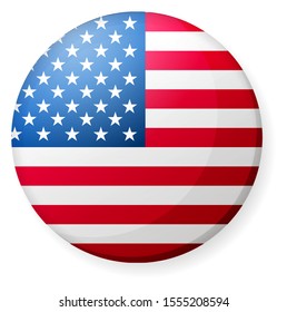 Circular country flag icon illustration ( button badge ) / USA, America, stars and stripes.