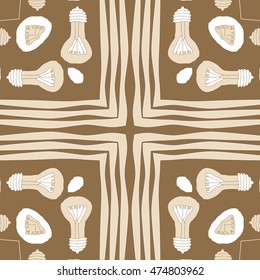 Circular  cross pattern with filament lamps ,  doodles. Hand drawn.