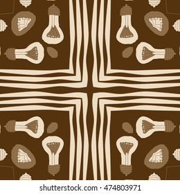 Circular  cross pattern with filament lamps ,  doodles. Hand drawn.
