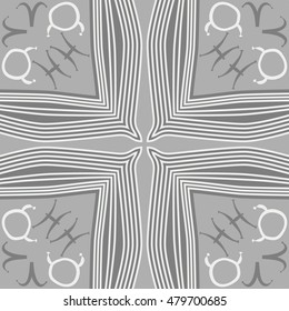 Circular cross pattern with zodiac signs, striped. Hand drawn.