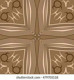 Circular cross pattern with zodiac signs, striped. Hand drawn.