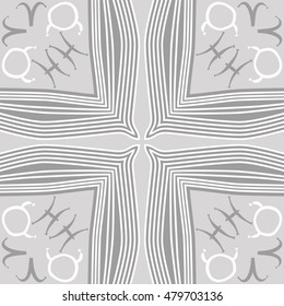 Circular cross pattern with zodiac signs, striped. Hand drawn.