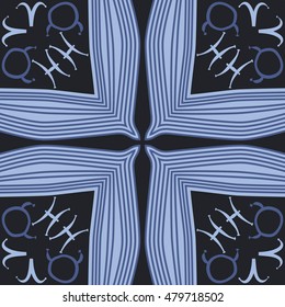 Circular cross pattern with zodiac signs, striped. Hand drawn.