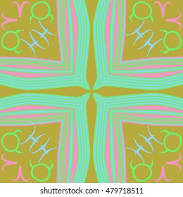 Circular cross pattern with zodiac signs, striped. Hand drawn.