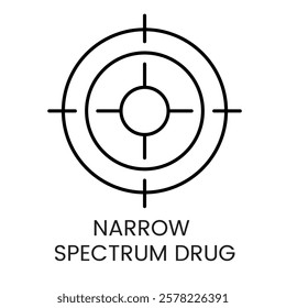 A circular crosshair icon, symbolizing precise targeting in narrow spectrum drugs, in vector style, with an editable stroke.