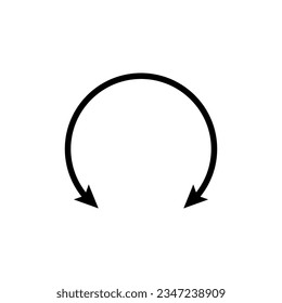 Circular curved thin long double ended arrow in the shape of a circle. Double sided round arrow. 
