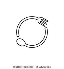 circular cutlery icon, simple flat style, logo template sign symbol vector illustration pictogram, for ui or ux isolated on white for mobile app, editable
