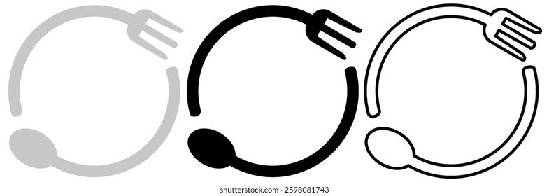 circular cutlery icon, simple flat style, logo template sign symbol vector illustration pictogram, for ui or ux isolated on white for mobile app, editable